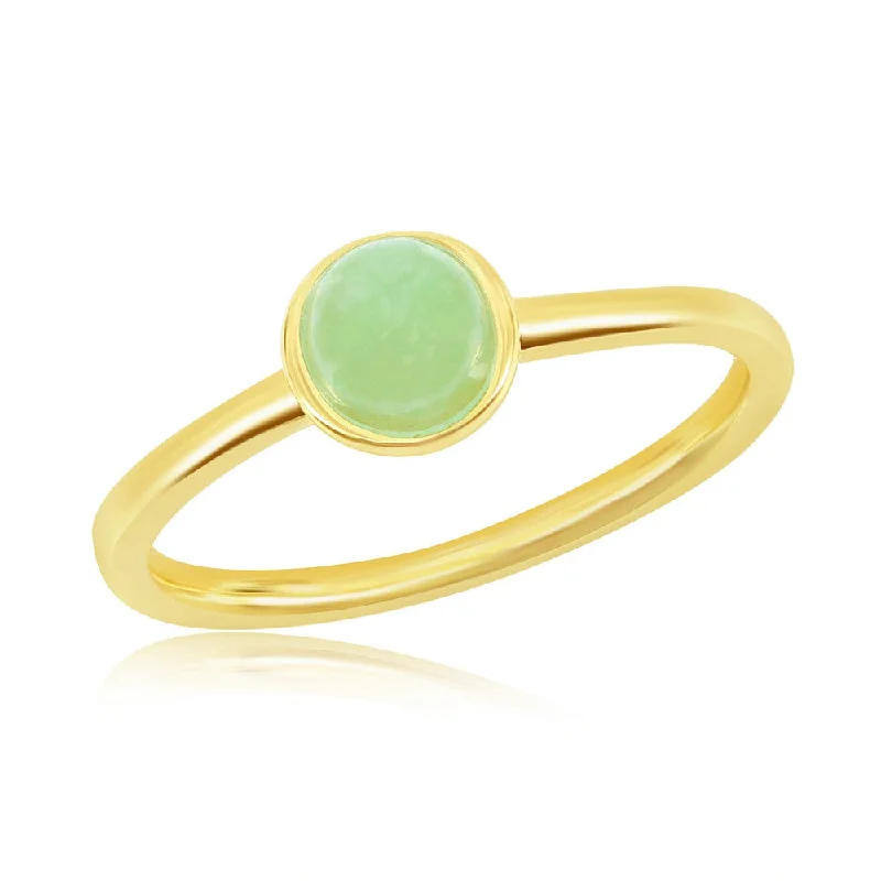 women radiant-cut engagement rings -Sterling Silver 5MM Round Jade Solitaire Ring - Gold Plated