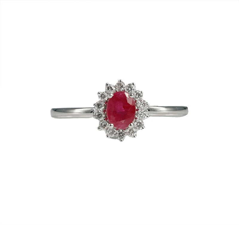 women custom-made engagement rings -14KT WG ring with 0.13ct diamonds and 0.46ct ruby / 1.23 GM / 14 ST