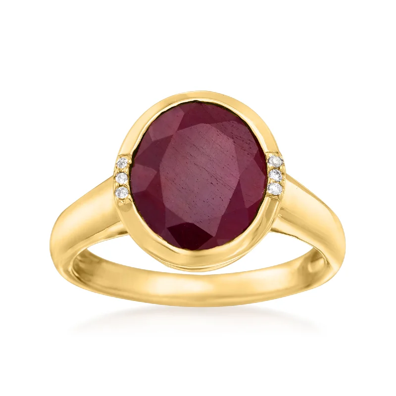 women romantic engagement rings -Ross-Simons Ruby Ring With Diamond Accents in 14kt Yellow Gold