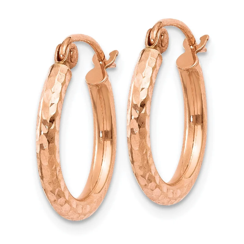 women bridal earrings -14KT Rose Gold 15X2MM Diamond-cut Hoop Earrings