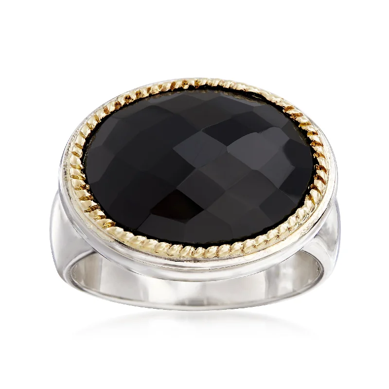 women adjustable engagement rings -Ross-Simons Black Onyx Ring in Sterling Silver With 14kt Yellow Gold