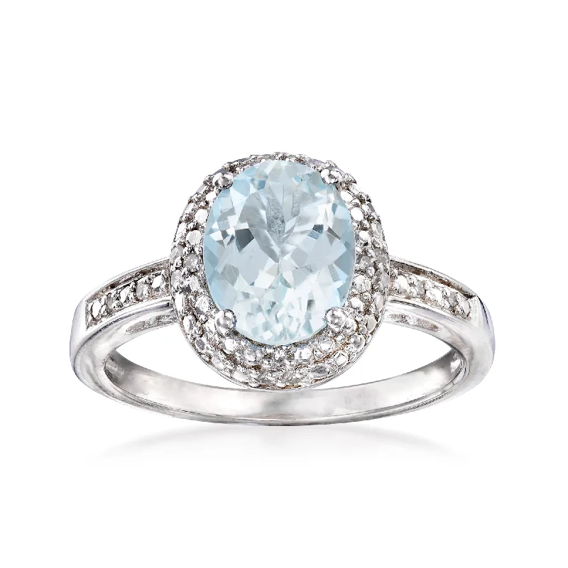 women diamond solitaire wedding rings -Ross-Simons Aquamarine Ring With Diamonds in Sterling Silver