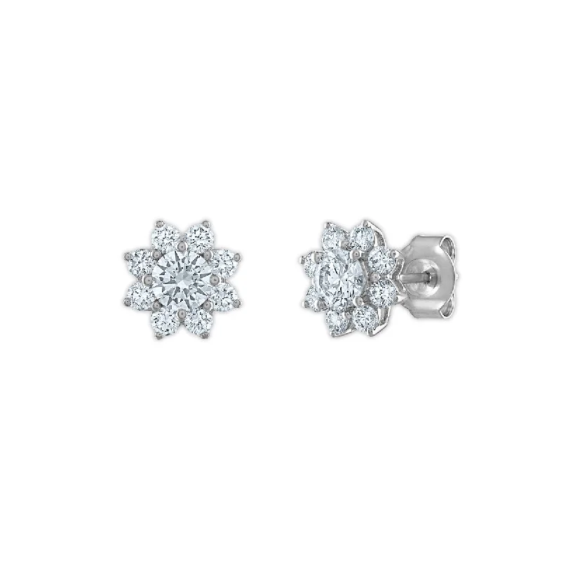 women anniversary earrings -Signature EcoLove 1 CTW Lab Grown Diamond Stud Flower Shaped Earrings in 14KT White Gold