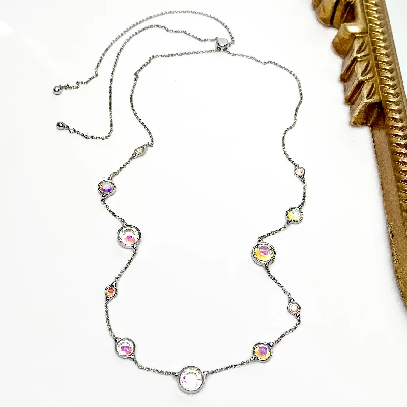 women stackable necklaces -Sorrelli | Inner Orbit Crystal Tennis Necklace in Palladium Silver Tone and Aurora Borealis