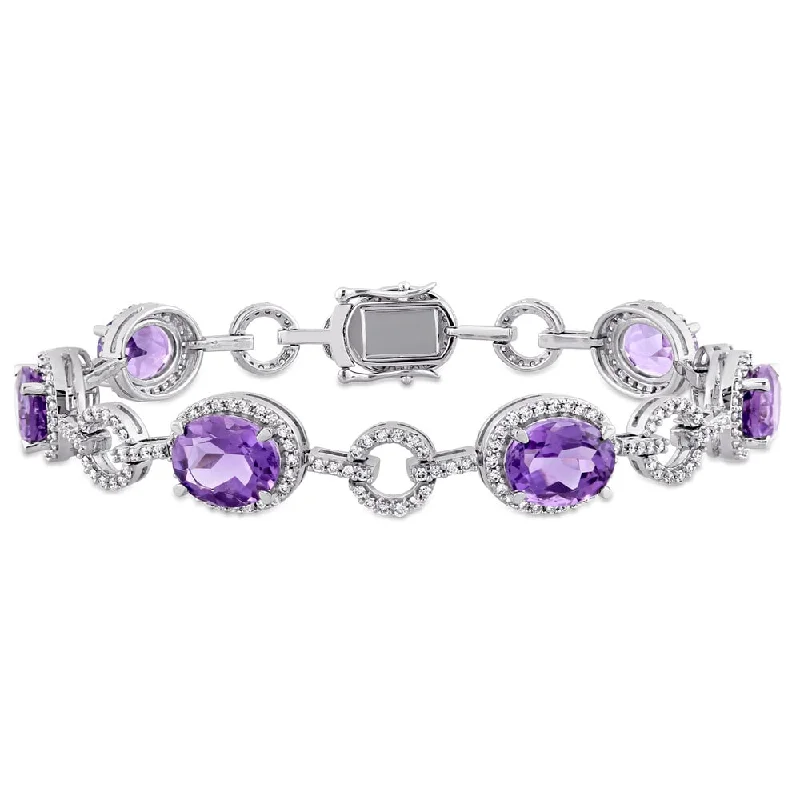 women eco-conscious bangles -Miadora Signature Collection 14k White Gold Amethyst and 1 1/2ct TDW Diamond Beaded Tennis Bracelet (G-H, SI1-SI2) - Purple