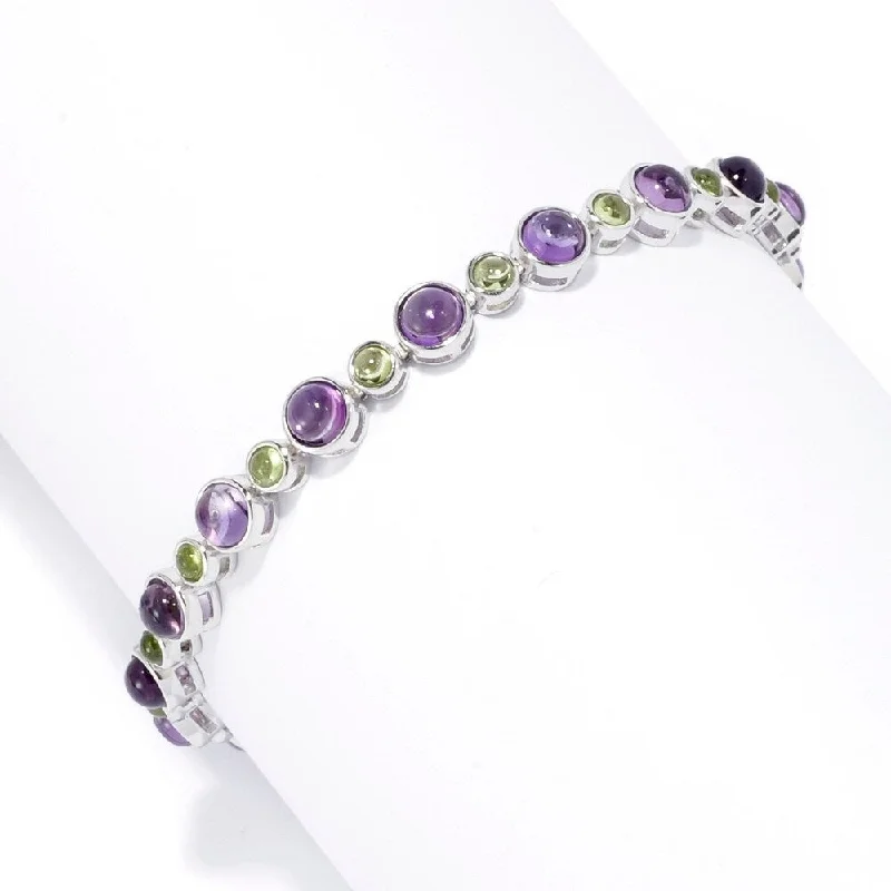 women friendship bracelets -Sterling Silver 7.5" Round Multi Amethyst Line Bracelet