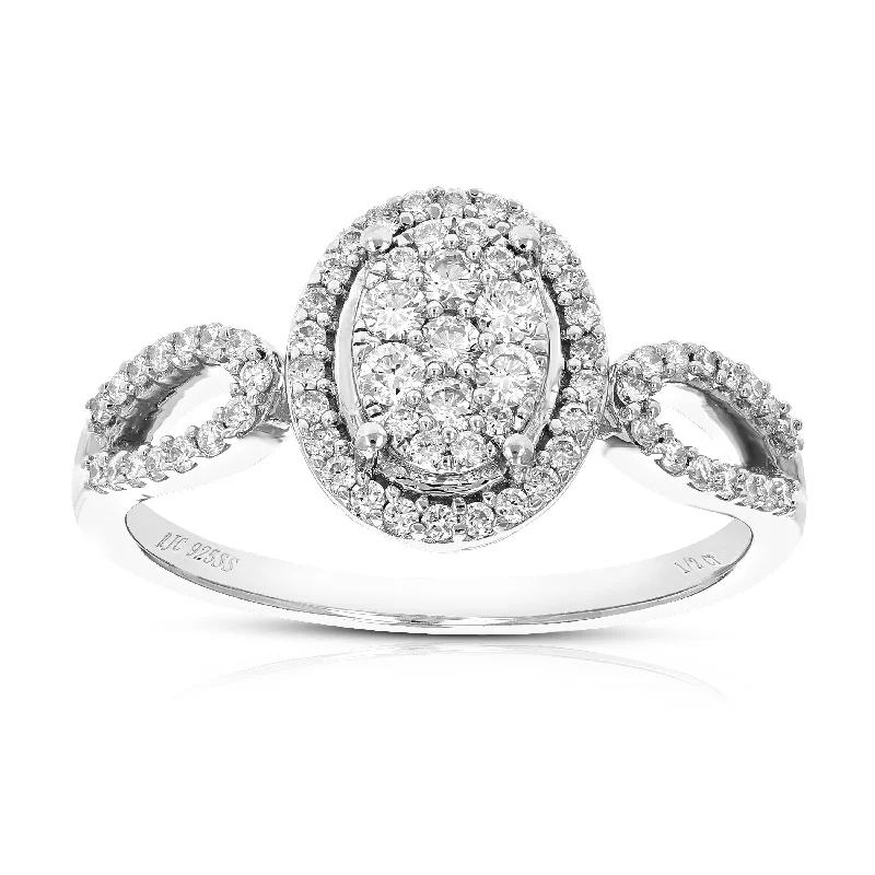 women princess-cut engagement rings -1/2 cttw Round Lab Grown Diamond Prong Set Engagement Ring .925 Sterling Silver