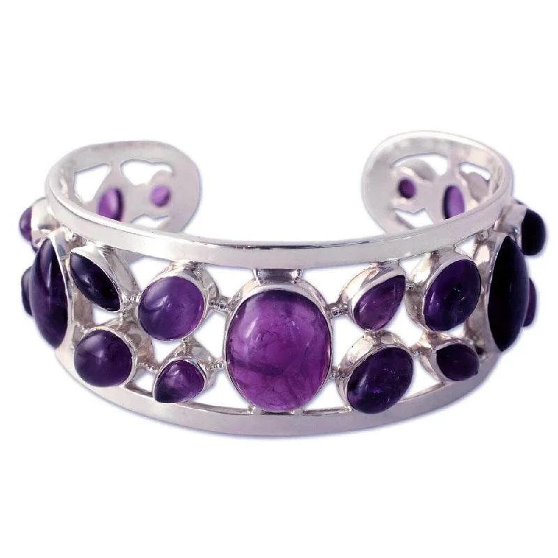 women bold bangles -Handmade Sterling Silver 'Purple Harmony' Amethyst Bracelet (India)