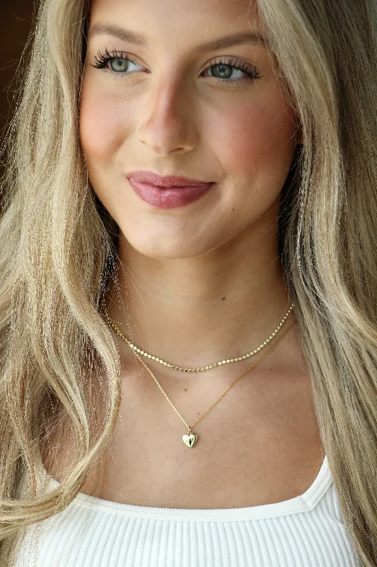 women geometric chain necklaces -puffed heart necklace { gold }