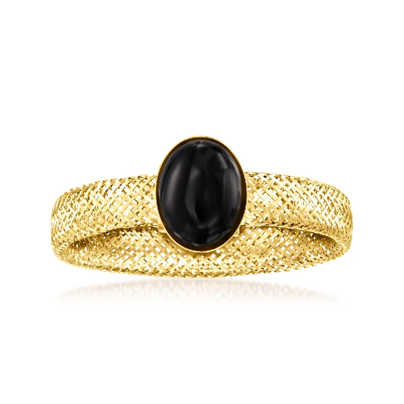 women luxury rose gold engagement rings -Ross-Simons Italian Black Onyx Mesh Stretch Ring in 14kt Yellow Gold