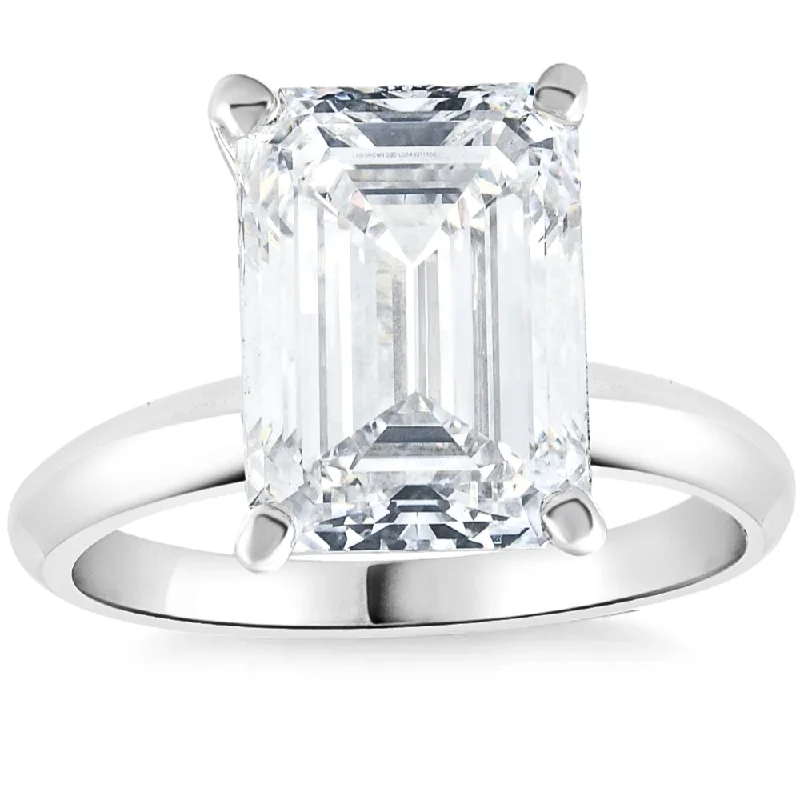 women oval-cut engagement rings -4.01Ct Emerald Cut Certified Diamond Engagement Ring 14k White Gold Lab Grown