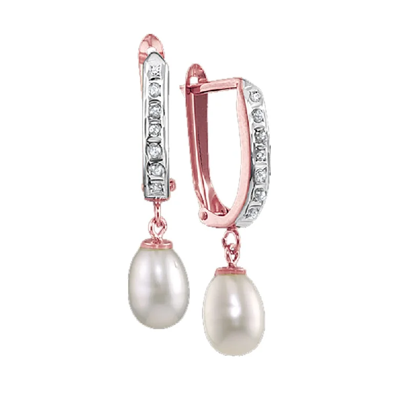 women everyday earrings -Diamond Fascination 14KT Rose Gold Pearl Diamond Accent Drop & Dangle Earrings