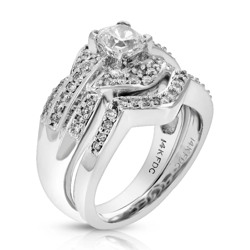 women sparkling engagement rings -1.58 cttw VS2 Diamond Wedding Engagement Ring Bridal Set 14K White Gold