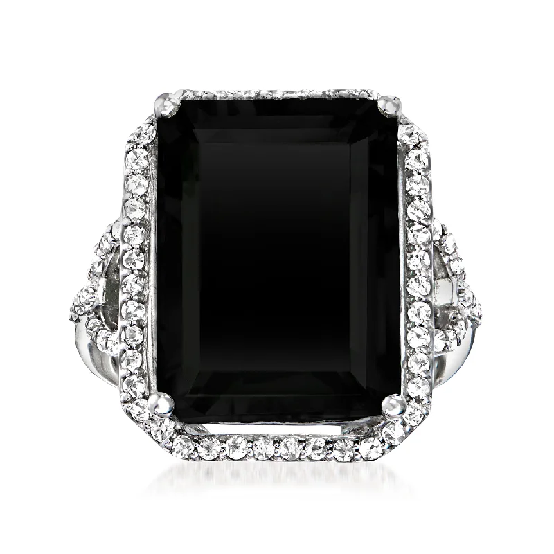 women platinum engagement rings -Ross-Simons Black Onyx and White Topaz Ring in Sterling Silver