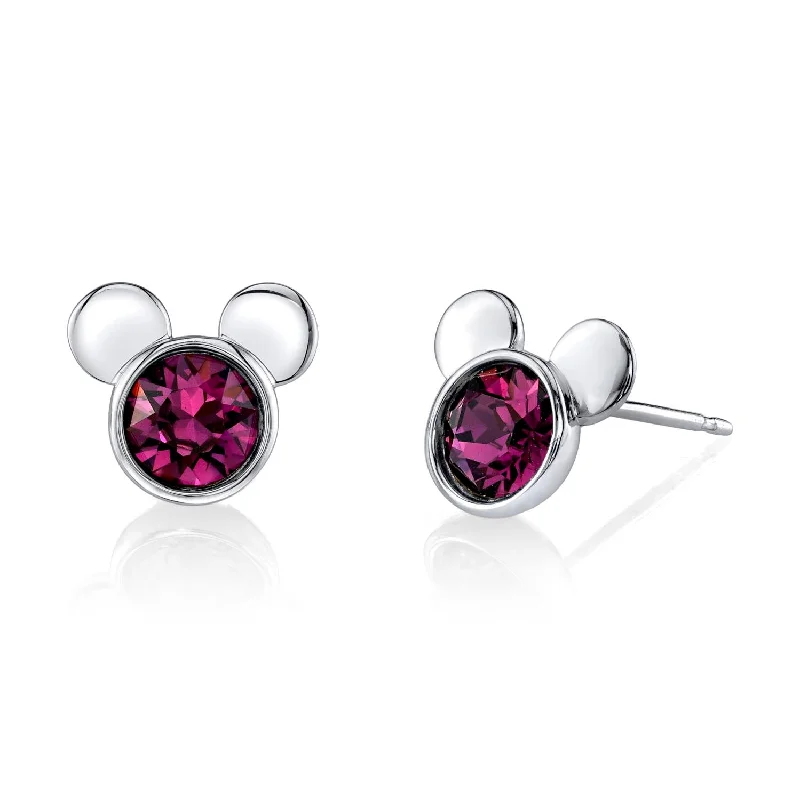 women elegant earrings -Disney Sterling Silver Round Crystal Birthstone Mickey Mouse Stud Earrings