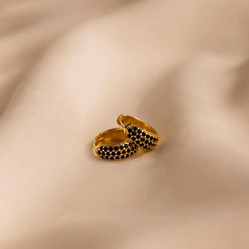 women radiant earrings -Chunky Onyx Pave Huggies