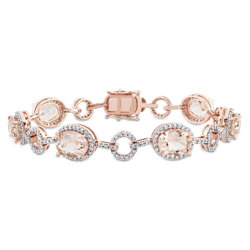 women vintage bangles -Miadora 11 3/4ct TGW Morganite and 1 1/2ct TW Diamond Link Bracelet in 14k Rose Gold