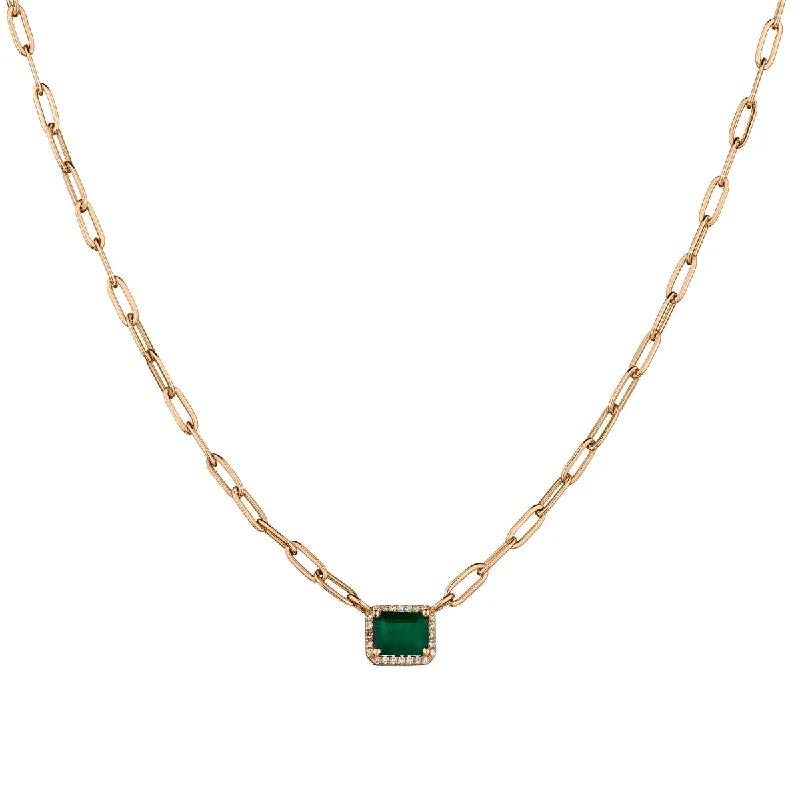 women high-quality necklaces -GREEN EMERALD & DIAMOND PAPERCLIP CHAIN NECKLACE