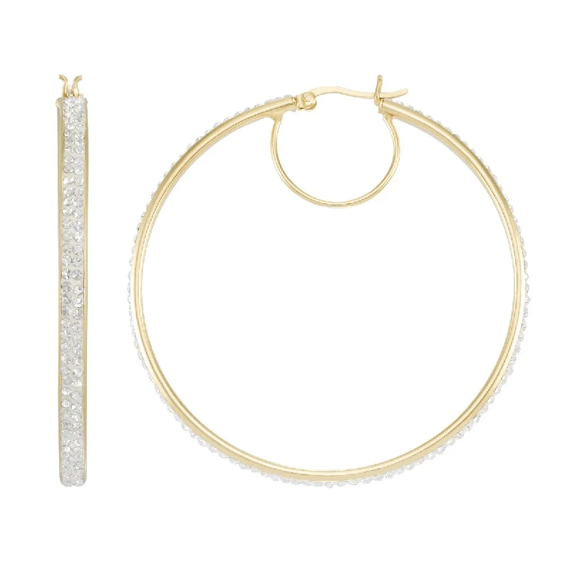 women artistic earrings -Simone I Smith Collection 18KT Yellow Gold Plated Sterling Silver Crystal 55X3MM Hoop Earrings