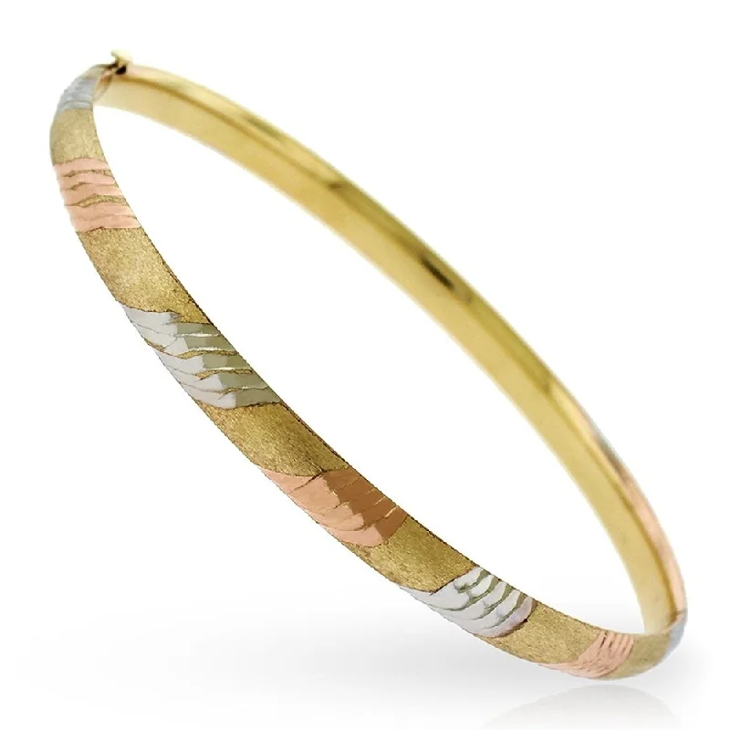 women classic bangles -14k Tri-color Gold Fancy Diamond-cut Striped Bangle Bracelet