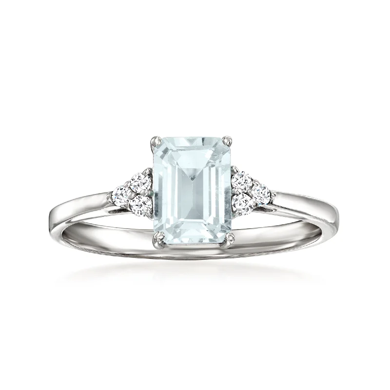 women high-quality engagement rings -Ross-Simons Aquamarine Ring With Diamond Accents in 14kt White Gold