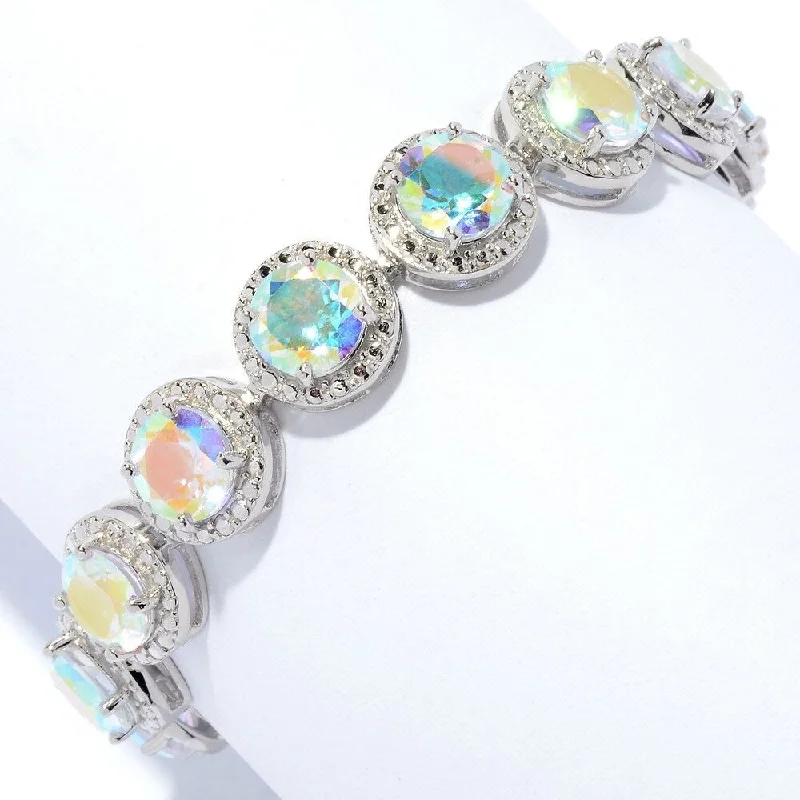 women cuff bangles -Sterling Silver Choice of Length Round Opalescence Topaz Line Bracelet