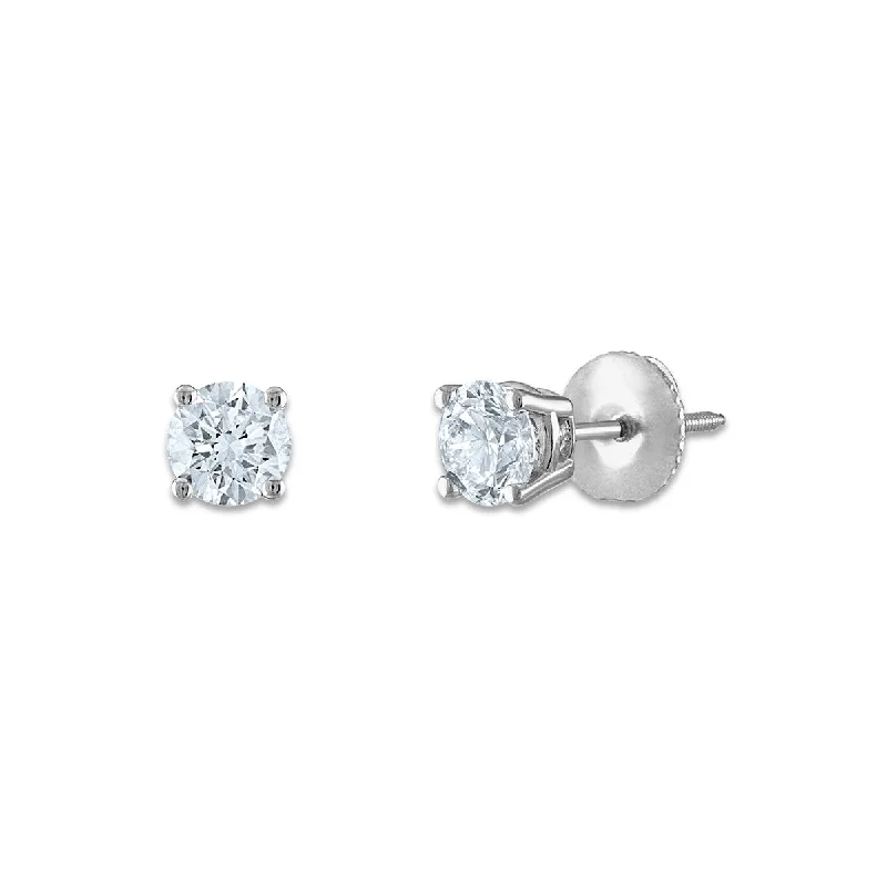 women luxury gold earrings -Signature Certificate EcoLove 3/4 CTW Round Lab Grown Diamond Solitaire Stud Earrings in 14KT White Gold