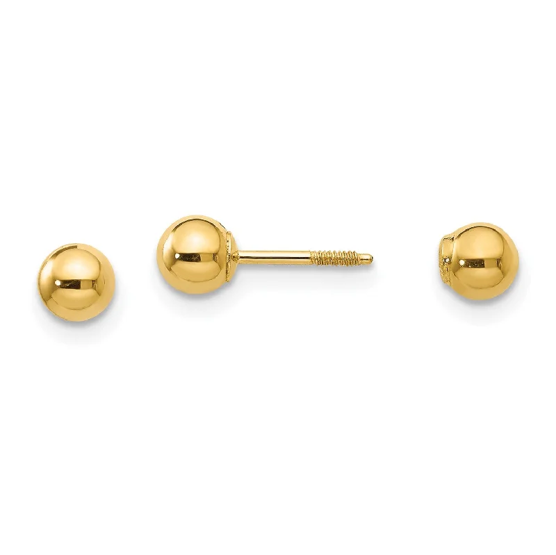 women sparkling gold earrings -14KT Yellow Gold 4MM Reversible Ball Stud Earrings