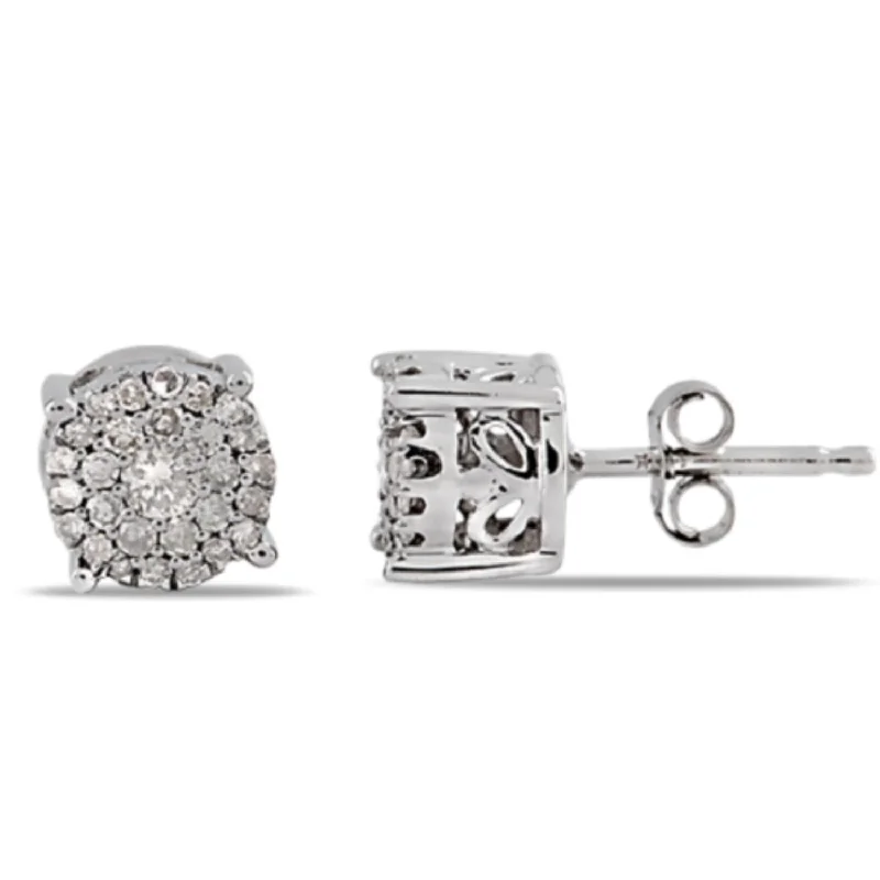 women chic earrings -1/3 CTW Diamond Cluster Stud Earrings in 10KT White Gold