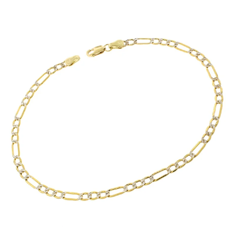 women stacked bracelet sets -10k Yellow Gold 3mm Hollow Figaro Link Diamond Cut Two-Tone Pave Bracelet Chain 8", 9"