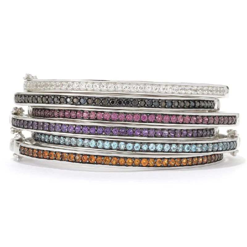 women diamond bangles -Sterling Silver Round Gemstone Bangle Bracelet