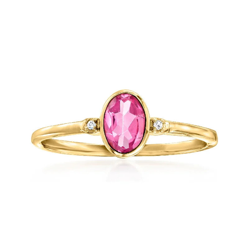 women diamond solitaire wedding rings -RS Pure by Ross-Simons Pink Topaz Ring With Diamond Accents in 14kt Yellow Gold