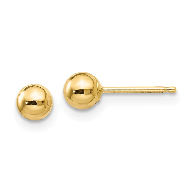 women luxury pearl earrings -14KT Yellow Gold 4MM Ball Stud Earrings