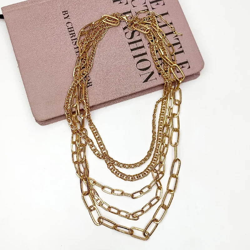 women anniversary gift necklaces -Forever Chic Multi Strand Chain Necklace in Gold Tone