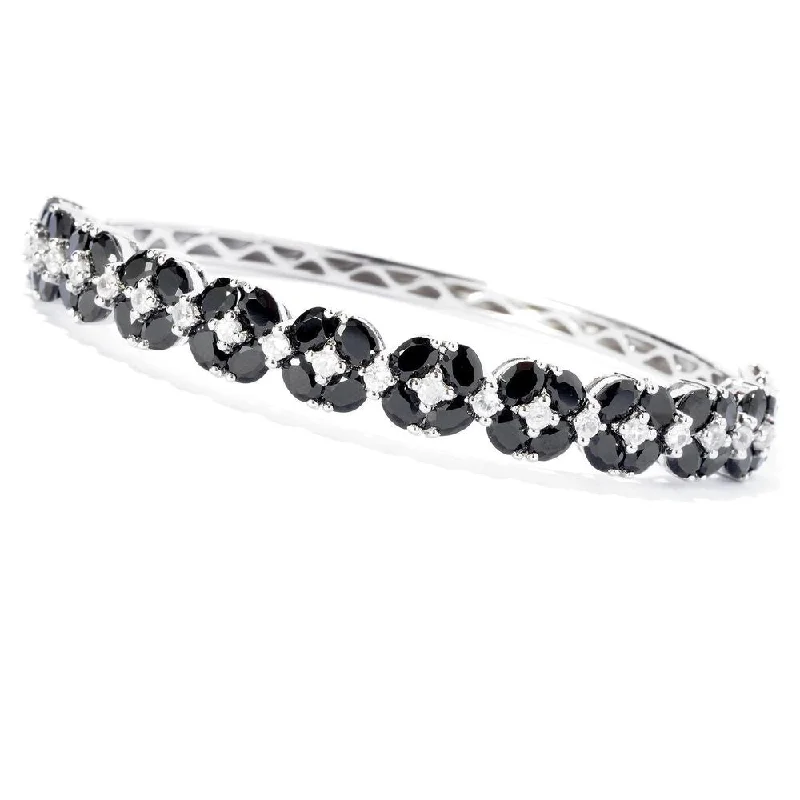 women pearl bracelets -Sterling Silver Black Spinel and Cubic Zirconia Hinged Bracelet