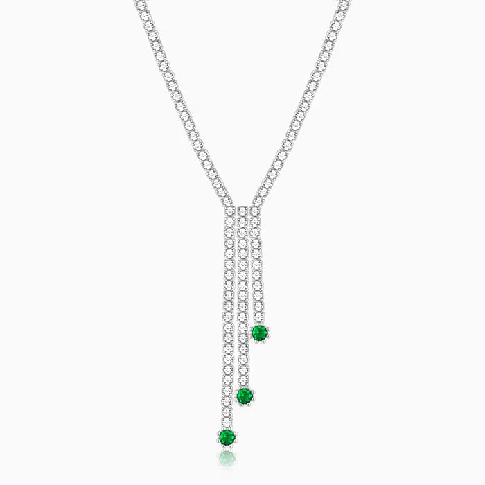 women pearl necklaces -Silver Green Lariat Necklace