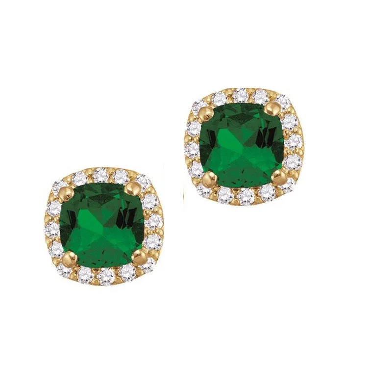 women chic earrings -5MM Simulated Emerald and White Sapphire Stud Earrings in 10KT Yellow Gold