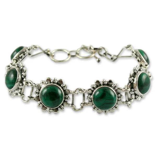 women cuff bangles -NOVICA Handmade Sterling Silver Mystical Blooms Malachite Green Fashion Bracelet (India)