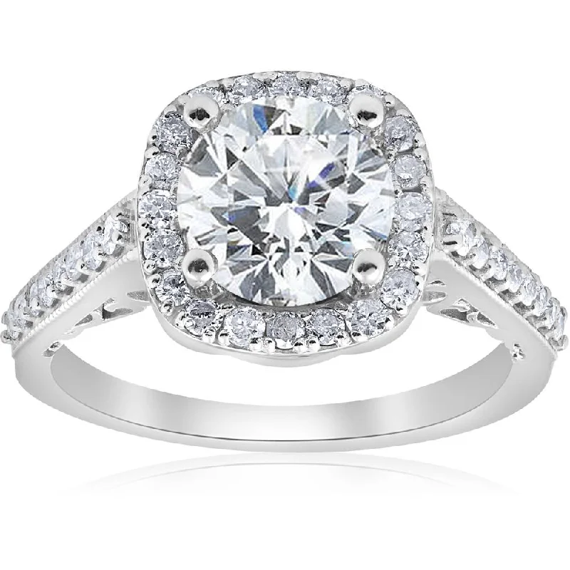 women engagement rings -3 ct Diamond Cushion Halo Vintage Engagement Ring 14k White Gold Lab Grown