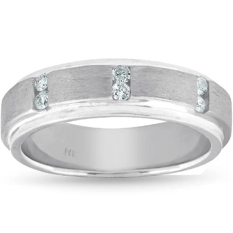 women luxurious platinum engagement rings -Mens 1/8ct Diamond Brushed Wedding Ring Comfort Fit Band