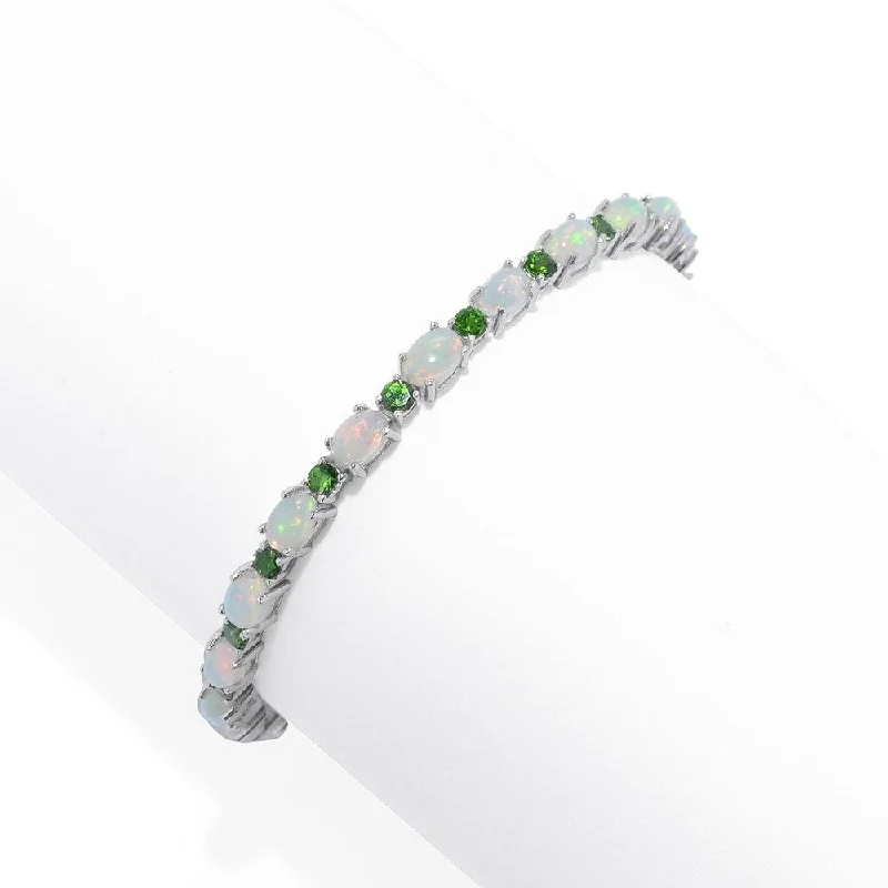 women fashion-forward bangles -Sterling Silver 7.25" Ethiopian Opal & Chrome Diopside Line Bracelet