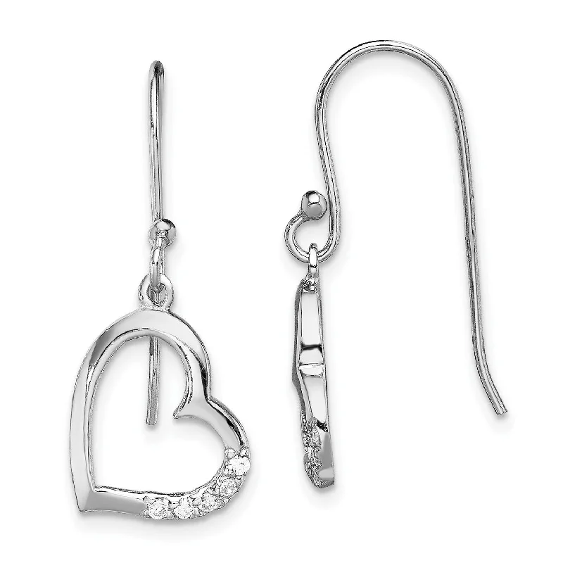 women anniversary earrings -Sterling Silver Cubic Zirconia 26X12MM Drop & Dangle Heart Earrings