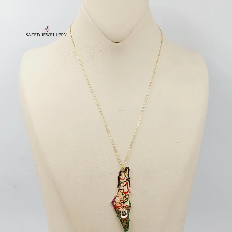 women romantic necklaces -Enameled & Zircon Studded Palestine Necklace