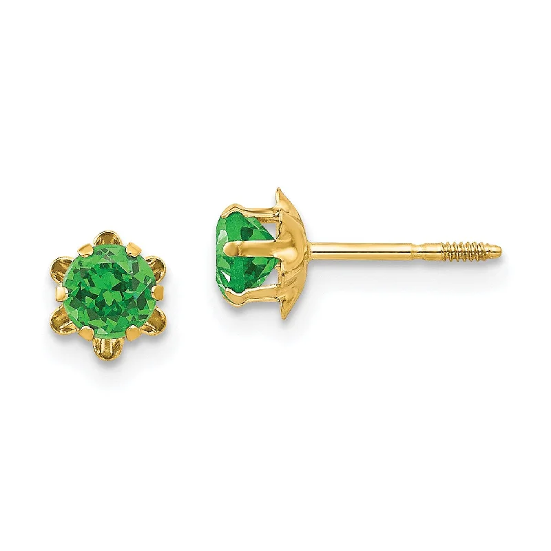 women affordable gold earrings -4MM Simulated Emerald Stud Earrings in 14KT Yellow Gold