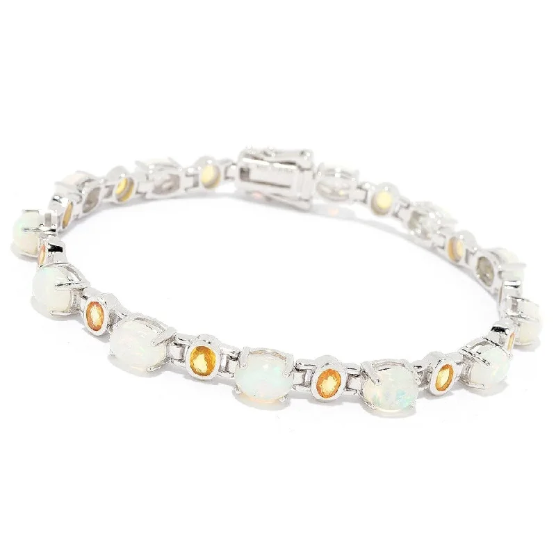 women pearl bangles -Sterling Silver 7.5" Ethiopian Opal & Yellow Sapphire Line Bracelet