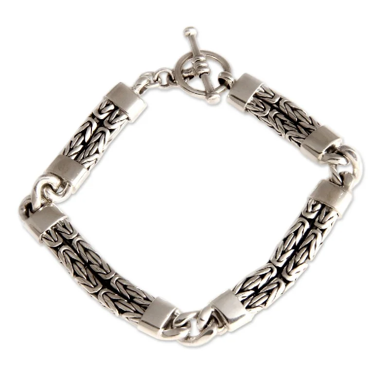 women men’s bracelets -NOVICA Handmade Modern Naga Chain Sterling Silver Bracelet (Indonesia)