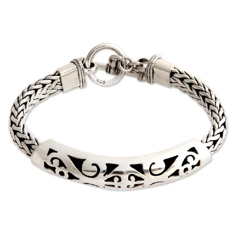 women classic bracelets -NOVICA Handmade Mystic Symbols Ornate Fretwork and Braided Chains Sterling Silver Bracelet (Indonesia)