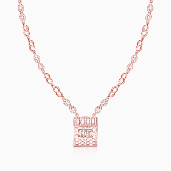 women engraved necklaces -Rose Gold Endless Romance Necklace