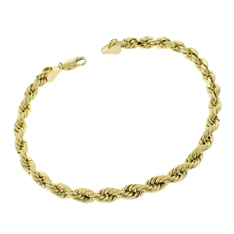 women minimalist bracelets -10k Yellow Gold 5.5mm Hollow Rope Diamond-Cut Link Twisted Bracelet Chain 9"