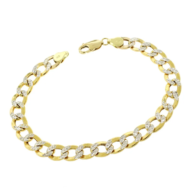 women double bangle bracelets -14k Yellow Gold 8mm Hollow Cuban Curb Link Diamond Cut Two-Tone Pave Bracelet Chain 8.5"